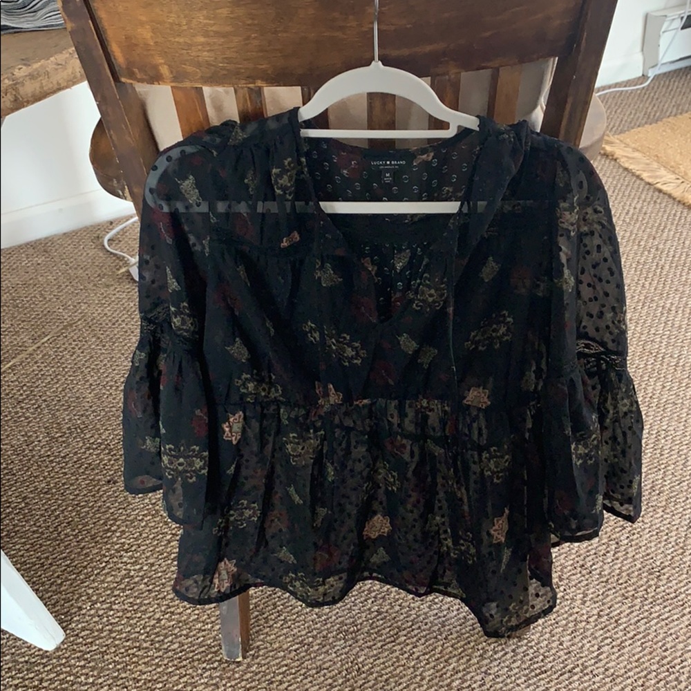 Sheer Lucky Brand bell sleeve Blouse